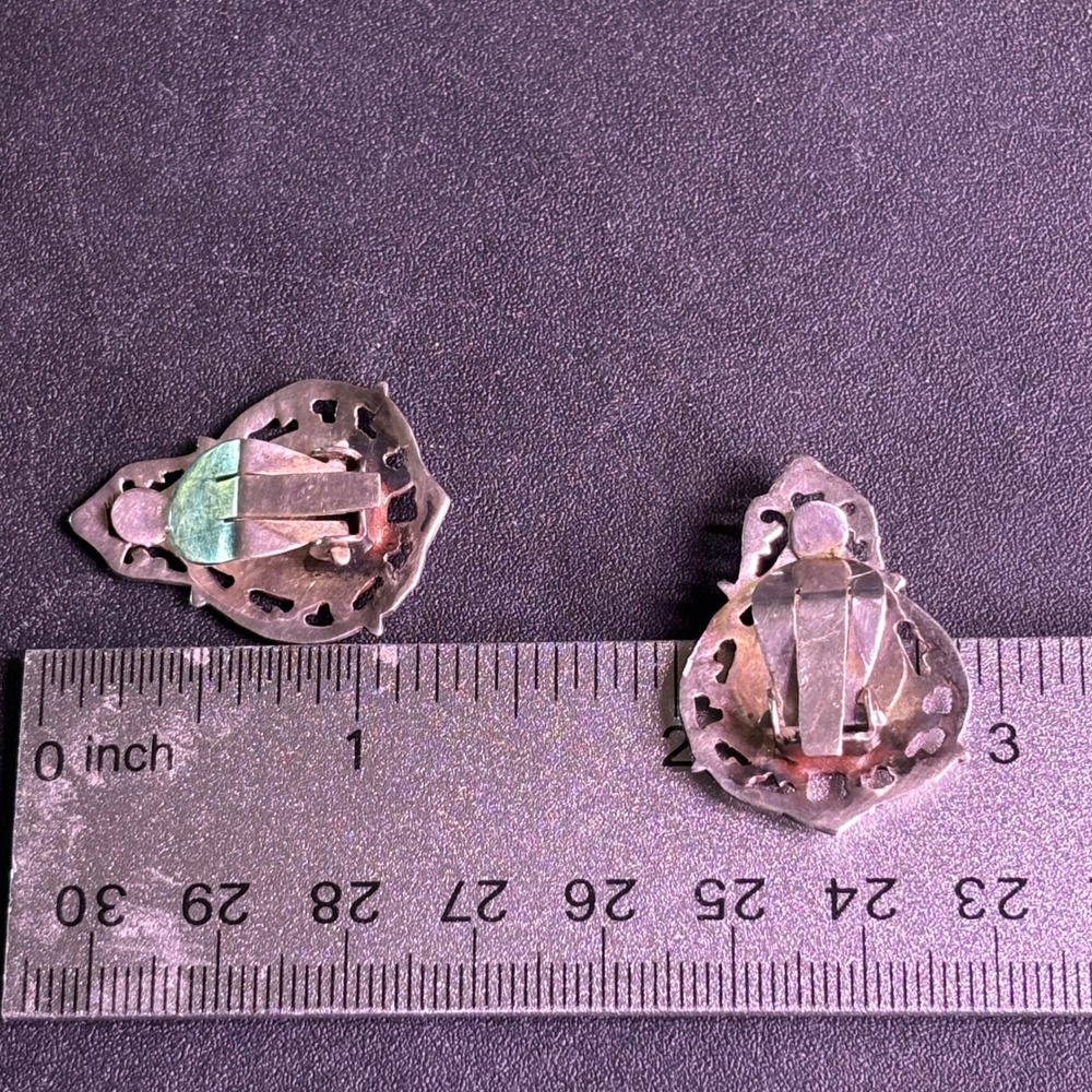 Vintage Siam Sterling Silver Niello Mekkala Goddess Clip On Earrings Thai SS3 - Picture 7 of 7